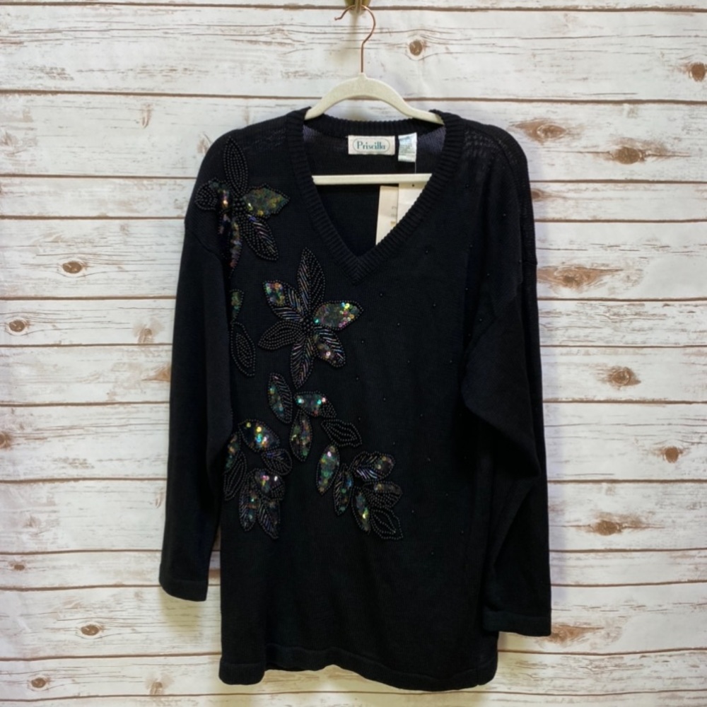 NWT Priscilla black sequin sweater size Medium